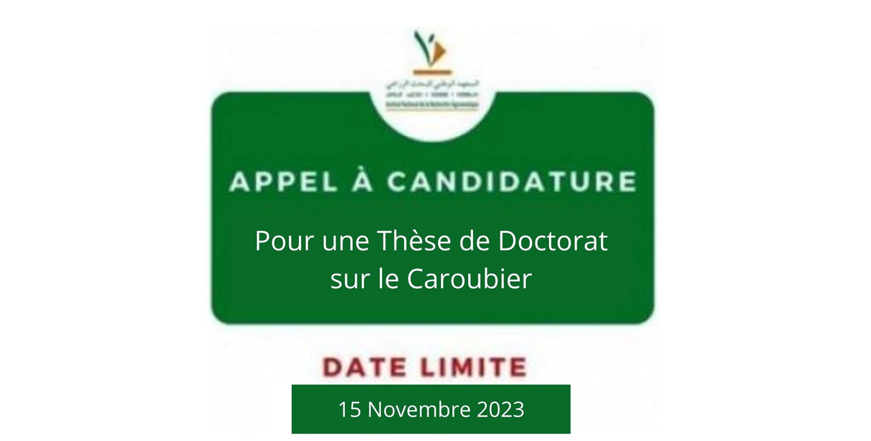 




17/10/2023 | Appel à Candidature pour une Thèse de Doctorat sur le Caroubier à l'INRA Meknès


