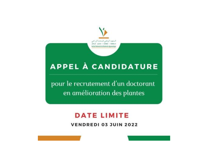24/05/2022 | Appel à candidature pour le recrutement d’un doctorant en Amélioration des Plantes