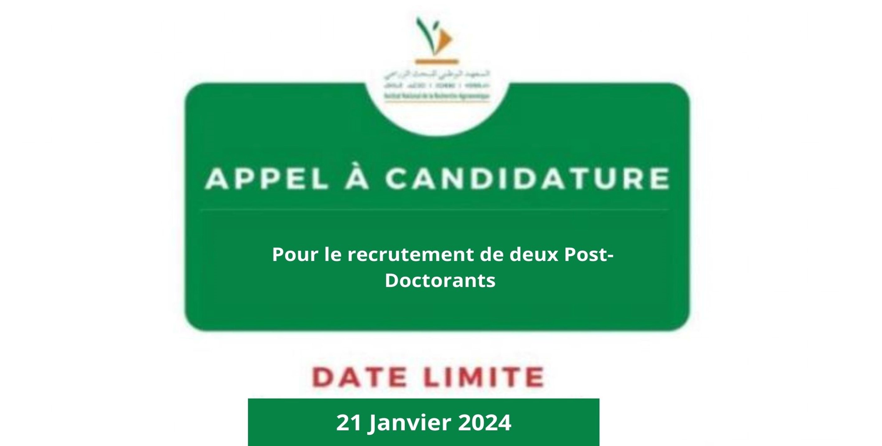 Appel à Candidature pour le Recrutement de deux Post-Doctorants à l'INRA Meknès